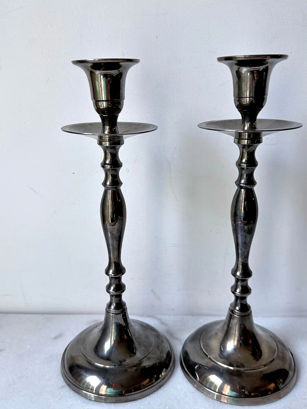 Vintage Silver Tone Taper Candlestick Holders - Pair of 2
